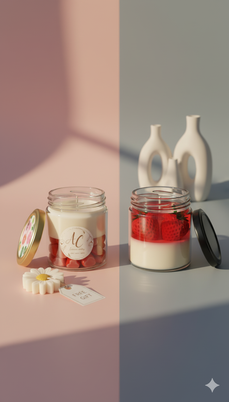 Red Heart jer candle + strawberry Jar candle = Free Daisy candle